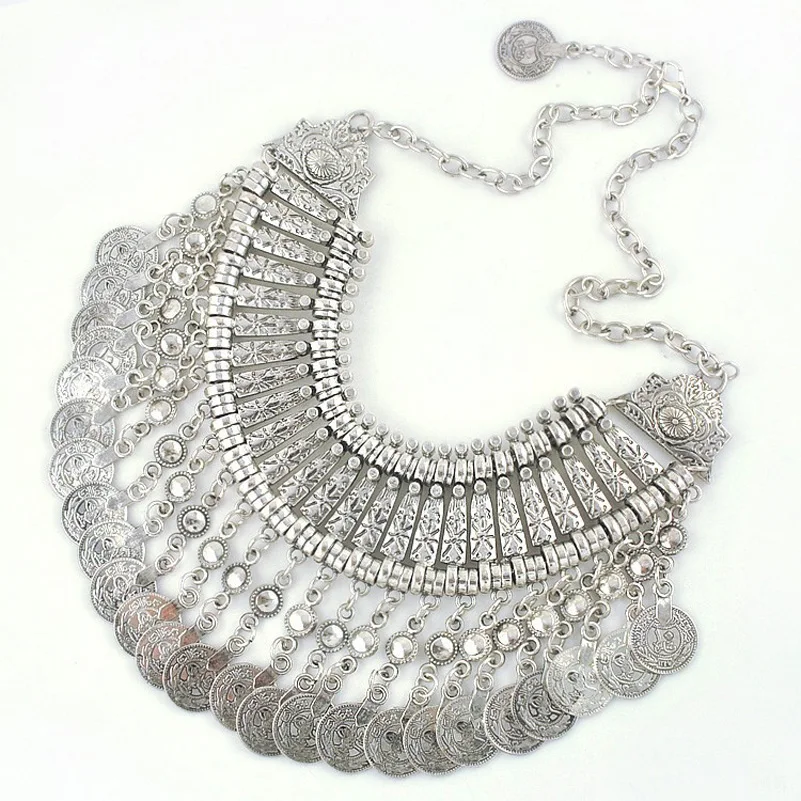 

Bohemia Gypsy Beachy Chic Vintage Necklaces Carving Coin Tassels Beach Statement Necklaces Pendants Boho Party Jewelry