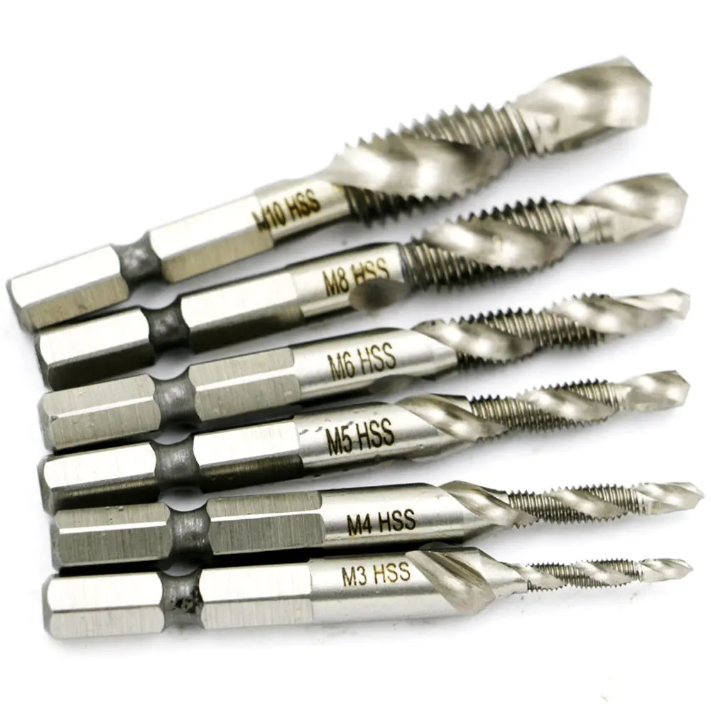 

6pcs Hand Tap Drill Hex Shank HSS Screw Spiral Point Thread Metric Plug Drill Bits M3 M4 M5 M6 M8 M10 Hand Tools for drilling