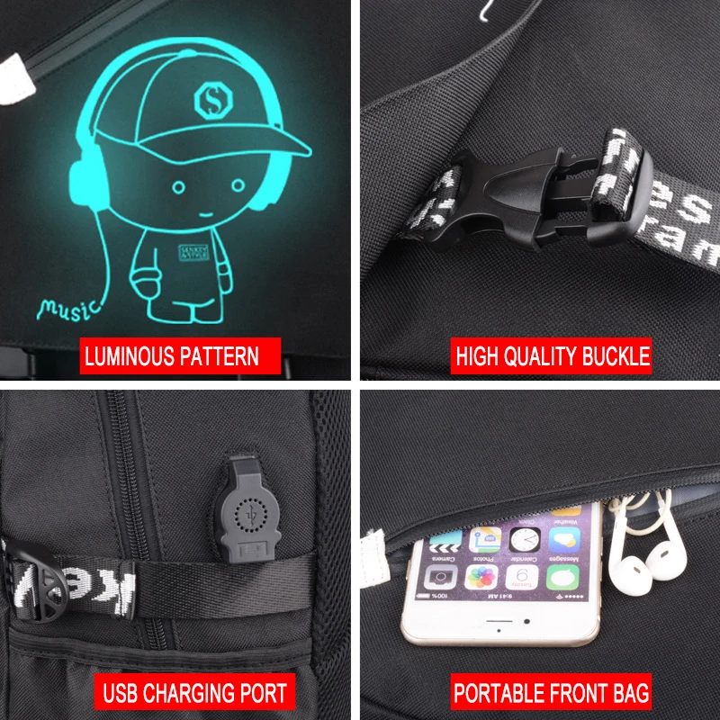 New Fashion Anti-theft Student School Backpack Men USB Charging Luminous School Bags For Teenager Casual Travel Laptop Backpacks