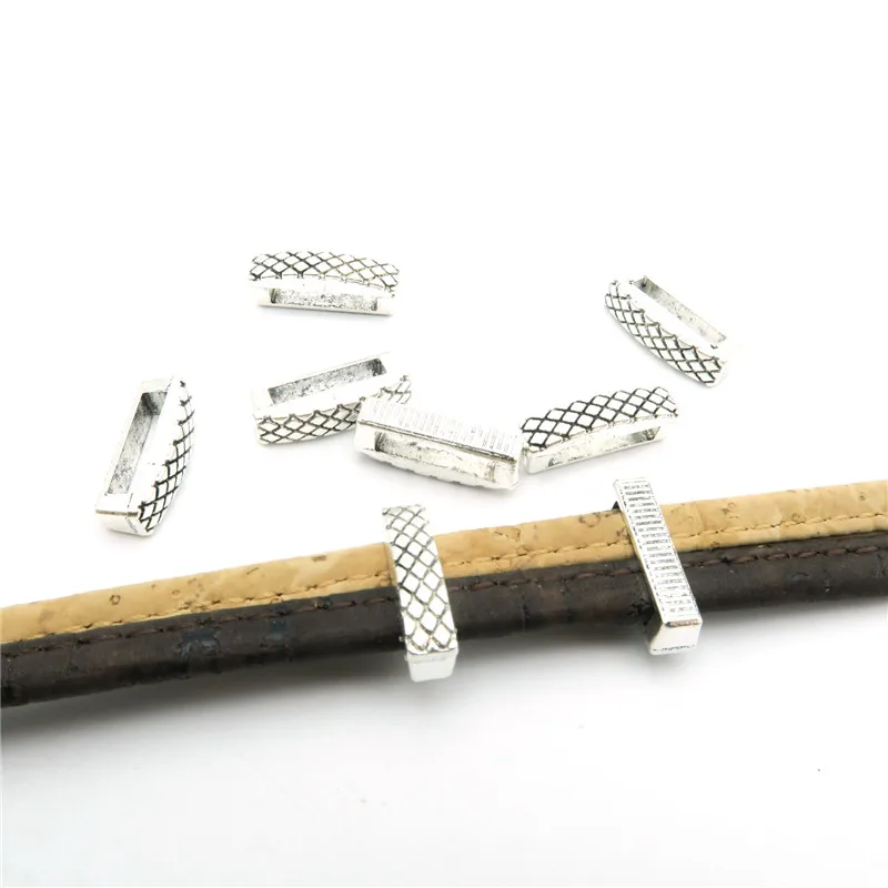 20 шт. 10 мм плоские кожаные Нескользящие серебряные ползунки разделитель бусины
