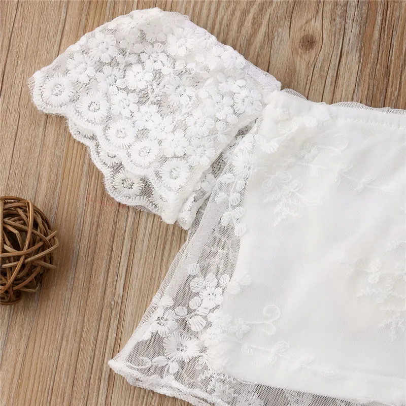 Летняя модная детская одежда для девочек кружевные топы с открытыми плечами и