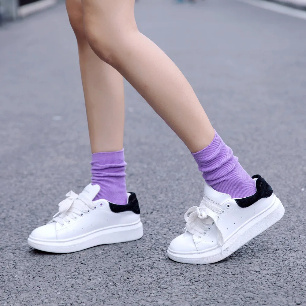 

Makuluya 5 Pairs Solid Candy Colorful Women's Casual Cotton Pile-up Socks Female Girls Ladies All-match Autumn Winter Spring QW
