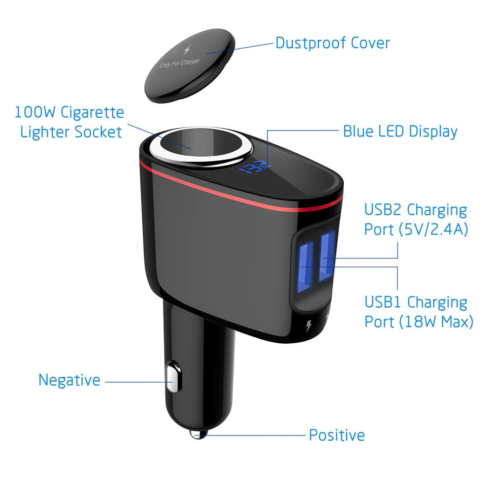 QC3.0 Быстрая зарядка двойной USB порт автомобильное зарядное устройство прикуриватель адаптер