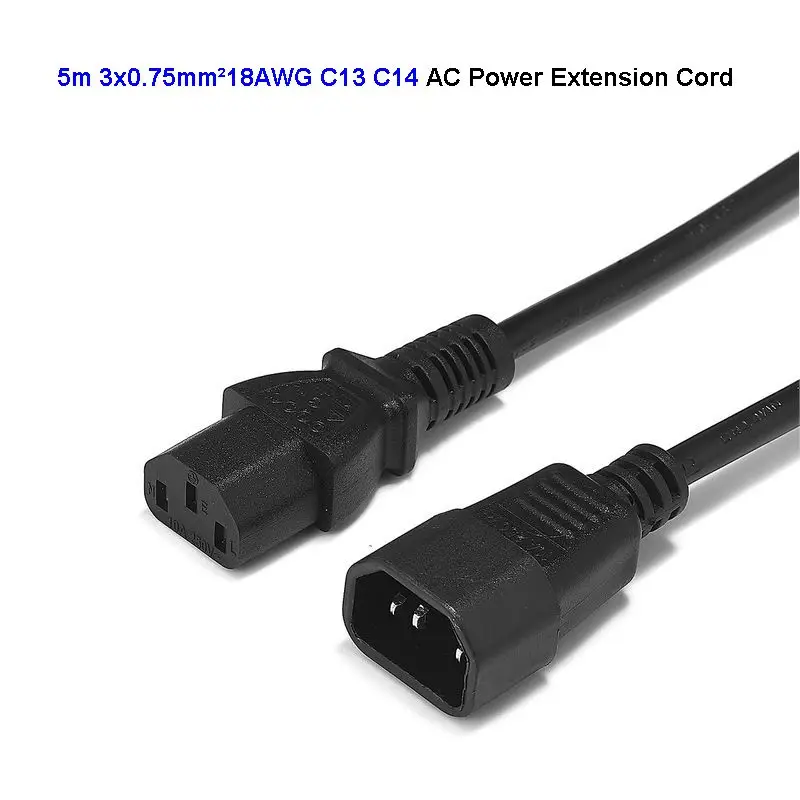 C13 C14 Мощность Удлинительный кабель IEC для 5 м 18AWG продлить жильный настольных ПК