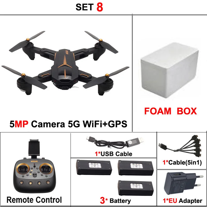SET8 VISUO XS809W XS812 складной мини-Дрон для селфи с камерой 2MP/5MP 5G WiFi+ gps позионирующий Радиоуправляемый вертолет удерживающий высоту Квадрокоптер - Цвет: SET8
