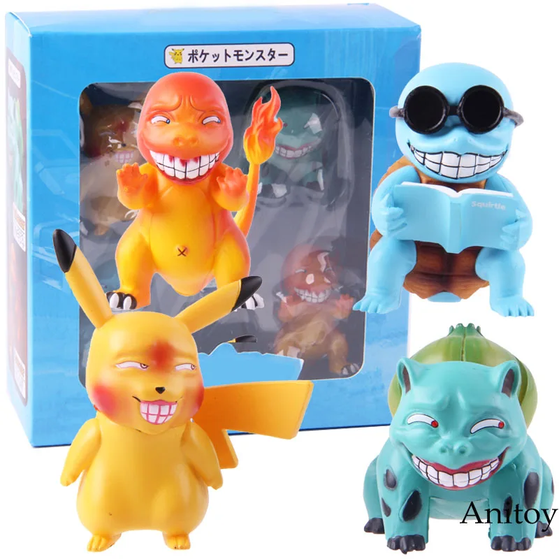 with retail box Игра, Бульбазавр, чармандер Сквиртл фигурка из ПВХ, Коллекционная модель, игрушка 4 шт./компл - Цвет: with retail box