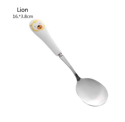 lion 1 шт. с рисунком милого кота вилка Нержавеющая сталь ложки с длинной ручкой, помешивая ложка, вилка для фруктов Кофе ложка Керамика ручка - Цвет: lion
