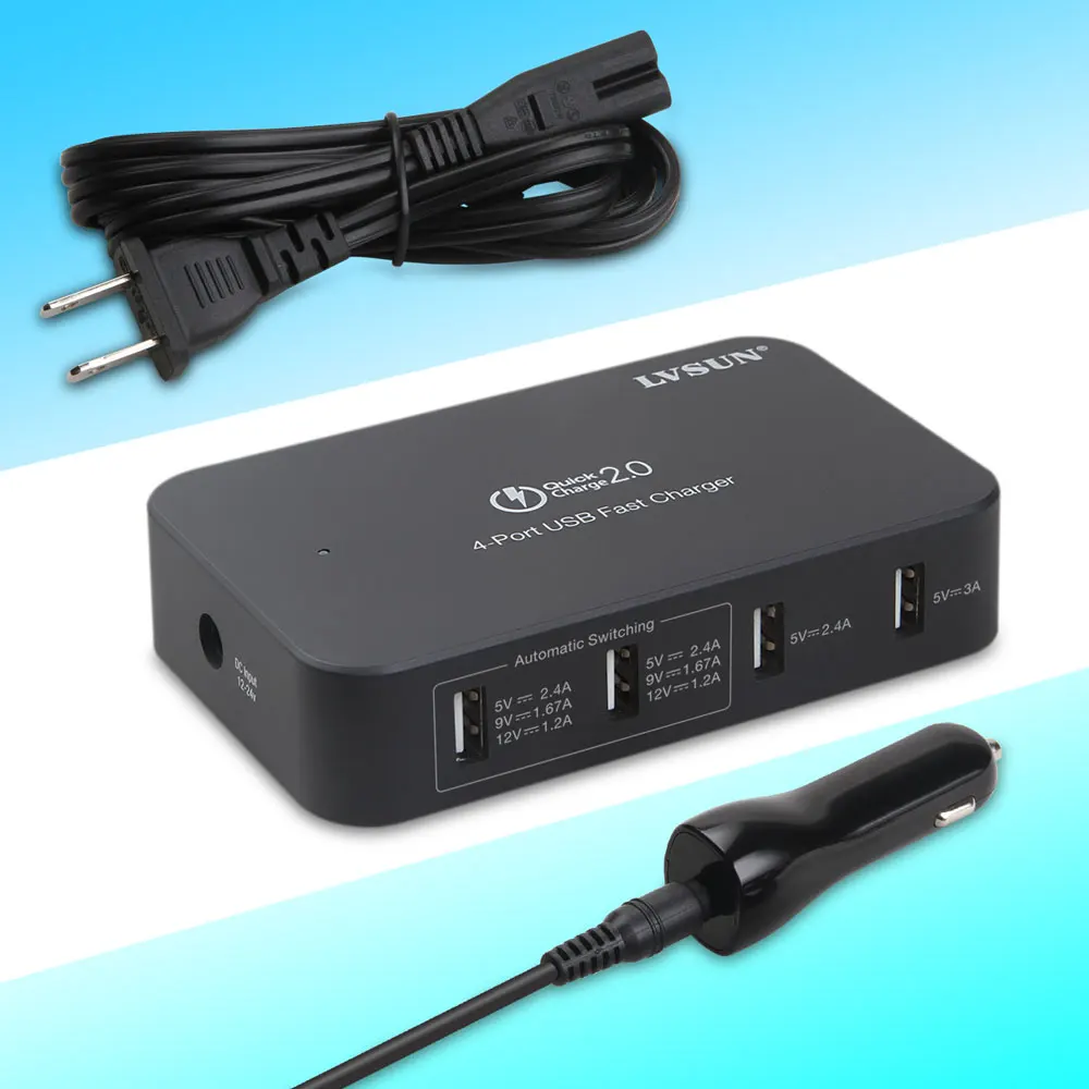 

4 Ports Quick Charger 2.0 Car Adapter for Samsung Galaxy Note 4/Note 8/Note 10/S10/S10 plus/S10e/S8/S20/S8 plus Universal USB