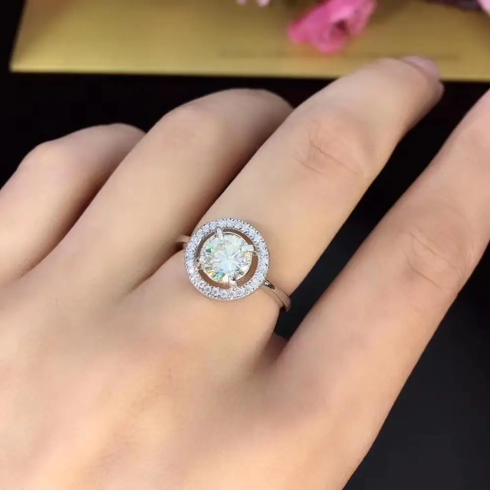 Круглое серебряное моиссанитовое кольцо 1ct D VVS роскошное Weding для женщин|Кольца| |