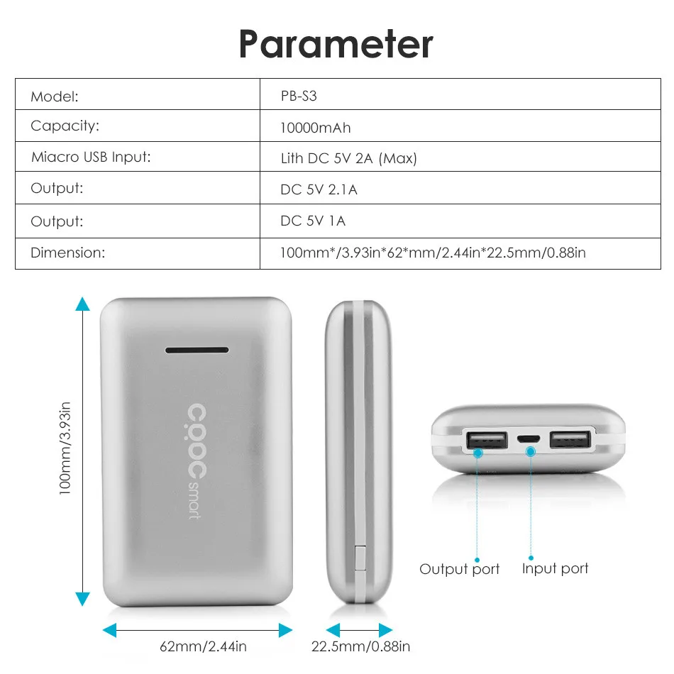 Crdc мини Мощность Bank 10000 мАч Dual USB Портативный Зарядное устройство Внешний Батарея