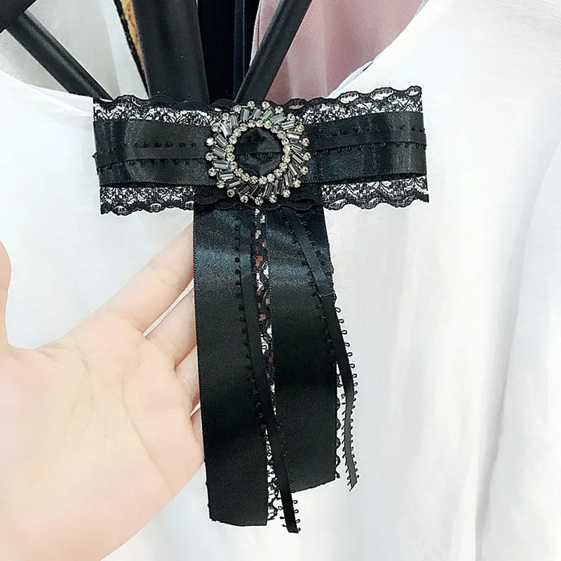 Корейский простой Кружевной Галстук бабочка со стразами лента из ткани воротник