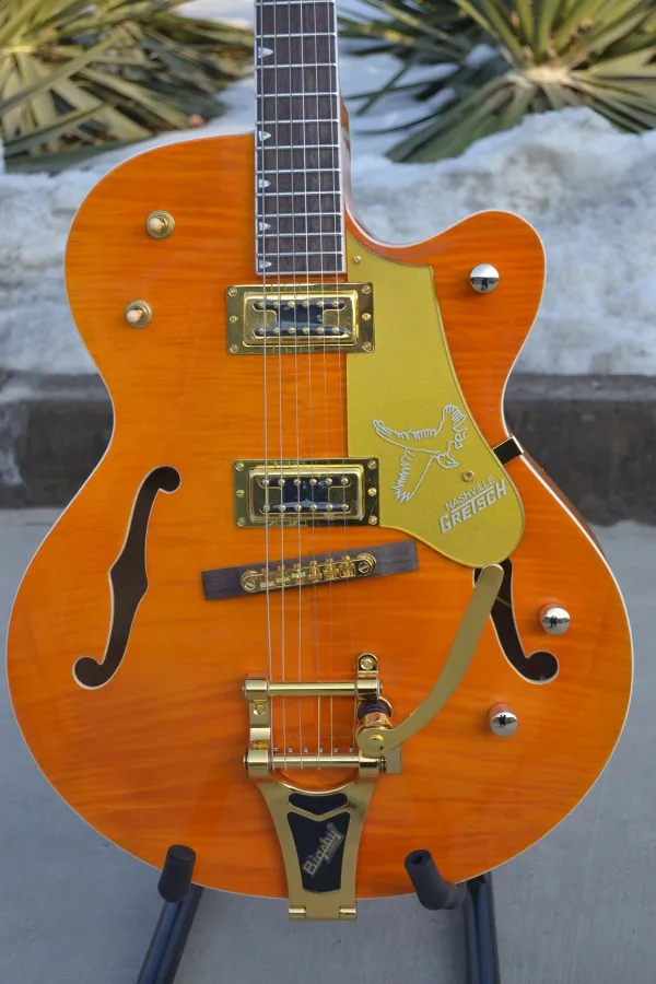 Оптовая продажа клена топ оранжевый Gretsch 6120 полые Средства ухода за кожей