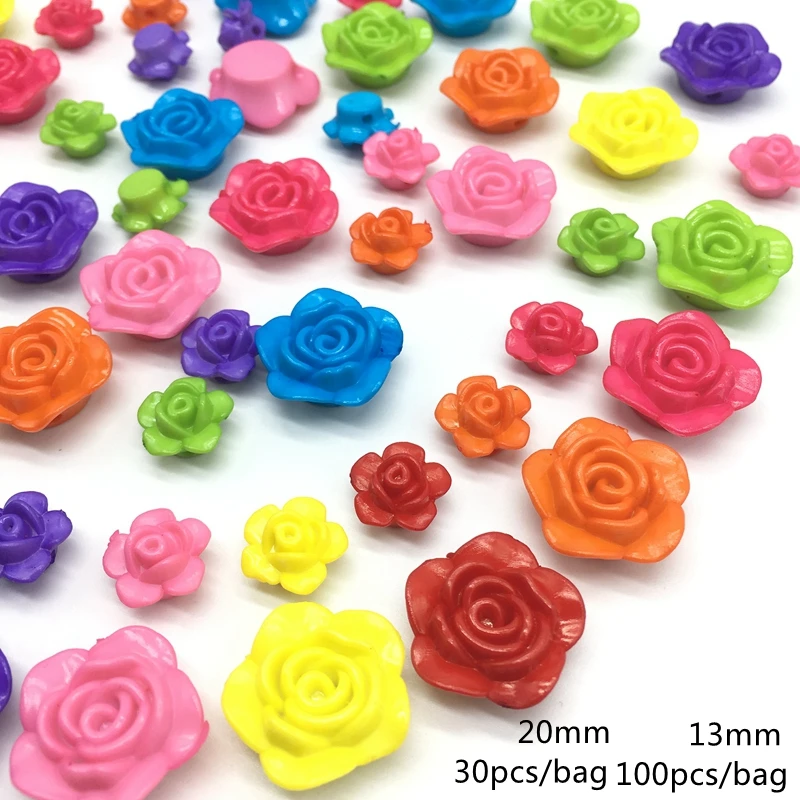 

20mm 13mm Acrylic Solid color rose flower peony beads for Jewelry making Flat bottom surface Children's toys beading Meideheng