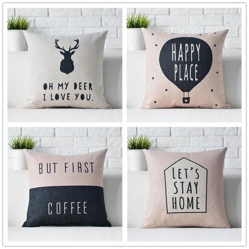 

Nordic Style Pillows Cover Deer Animal Black White Home