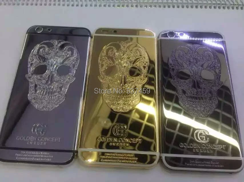 Для iPhone 6 4,7 дюйма 24K золотой корпус с боковой/верхней/нижней/аксессуарами 24k золотой гравированный череп