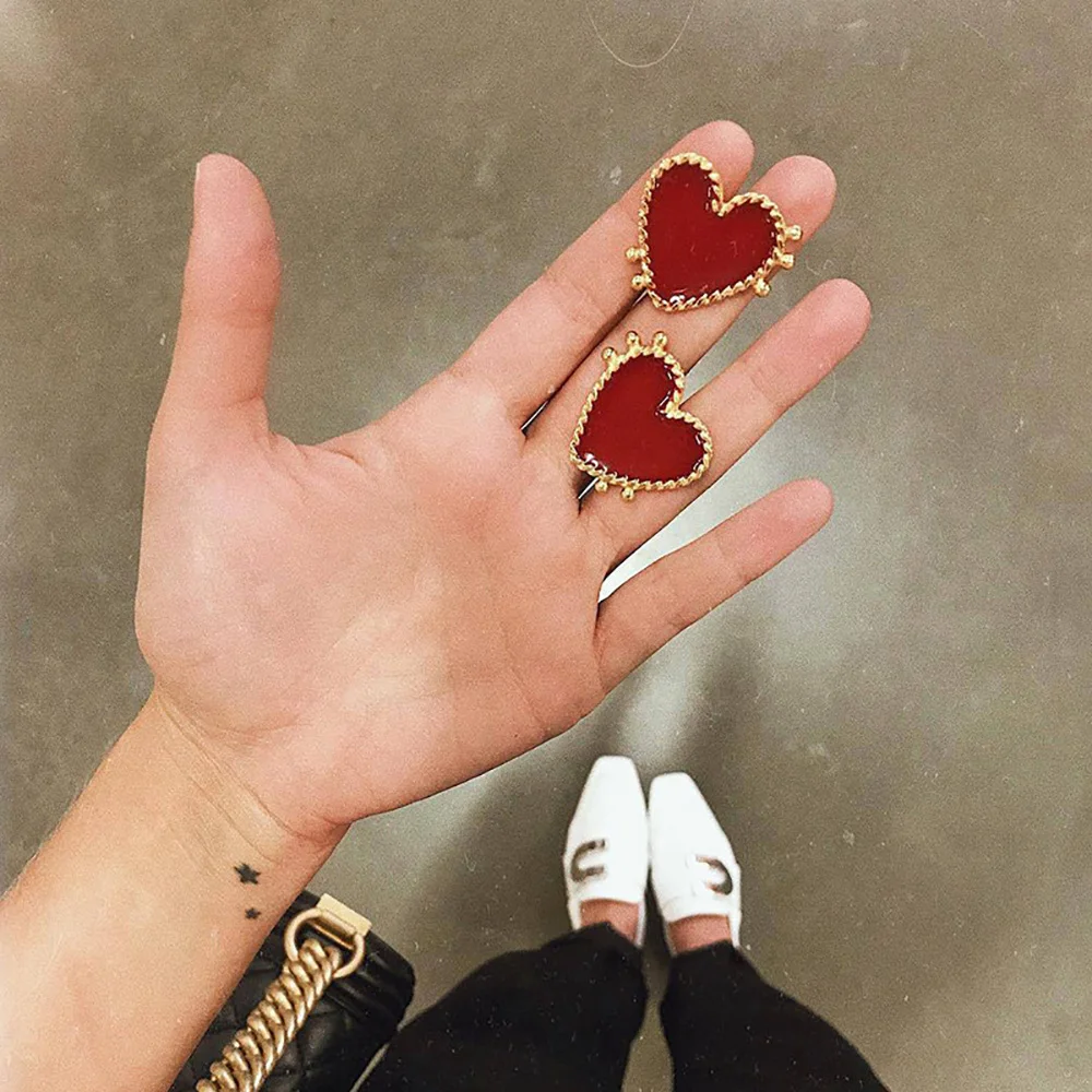 

Bls-miracle Bohemian Red Heart-shaped Drop Earrings For Women Gold Color Punk Dangle Earring Statement Jewelry Party Gift Ne'w