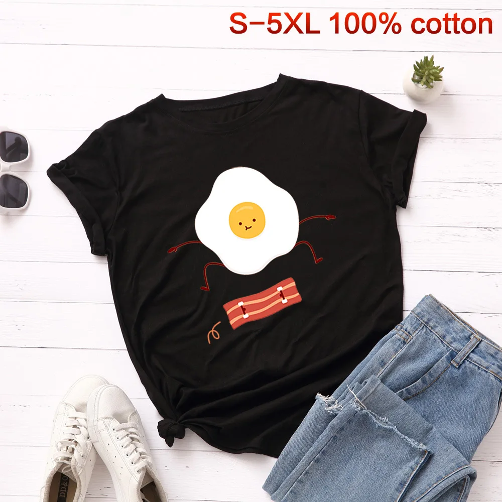 SINGRAIN Women Summer Cute T shirt Omelette Pattern Cartoon female t-shirt plus size fashion loose casual women tops tee | Женская