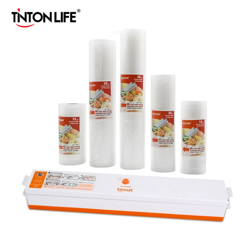 TINTON LIFE вакуумный упаковщик с 5 рулонами вакуумных пакетов (12x500 см 15x500 20x500 25x500 28x500