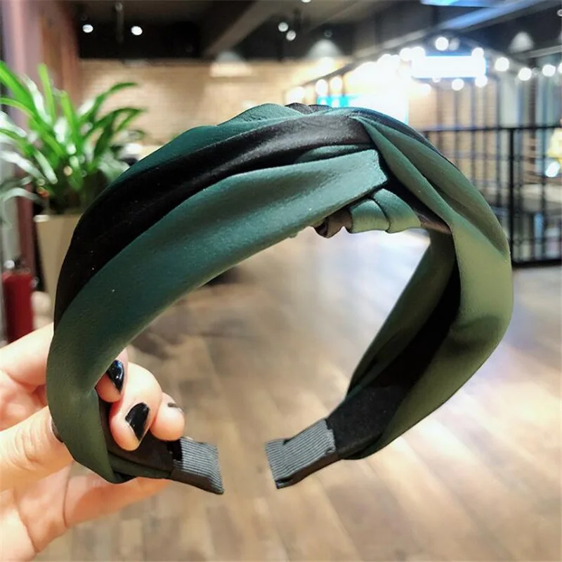 Black Dark Green Новинка, корейский стиль, для женщин, девушек, крест, элегантная повязка на голову, аксессуары для волос, для женщин, девушек, милый бант, пэчворк, повязка на голову, украшение - Цвет: Black Dark Green