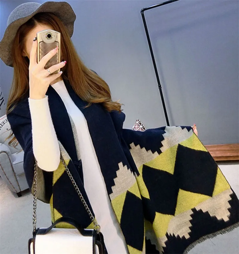 Новое поступление геометрические зимний теплый шарф пашмины Кашемировый Шарф