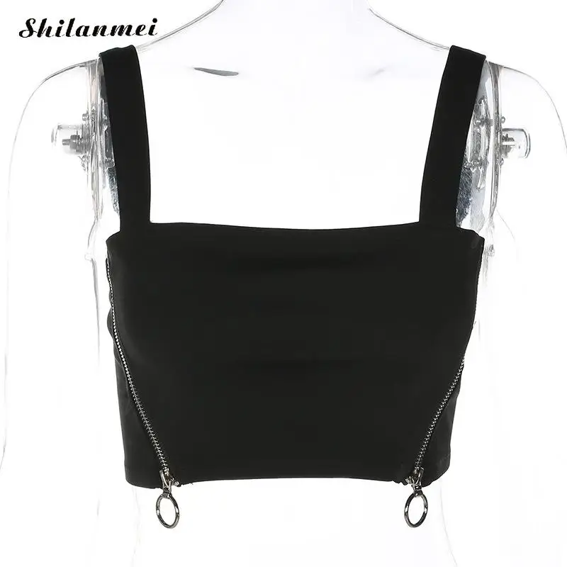 Летом 2018 черный тонкий boat neck Tank Топы укороченные Feminino дамы эластичная рубашка