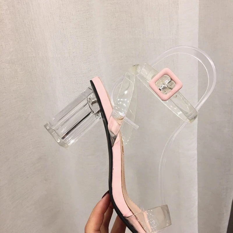 Sandales Femme/2019 прозрачные босоножки на высоком каблуке 6 см Летняя обувь женская и