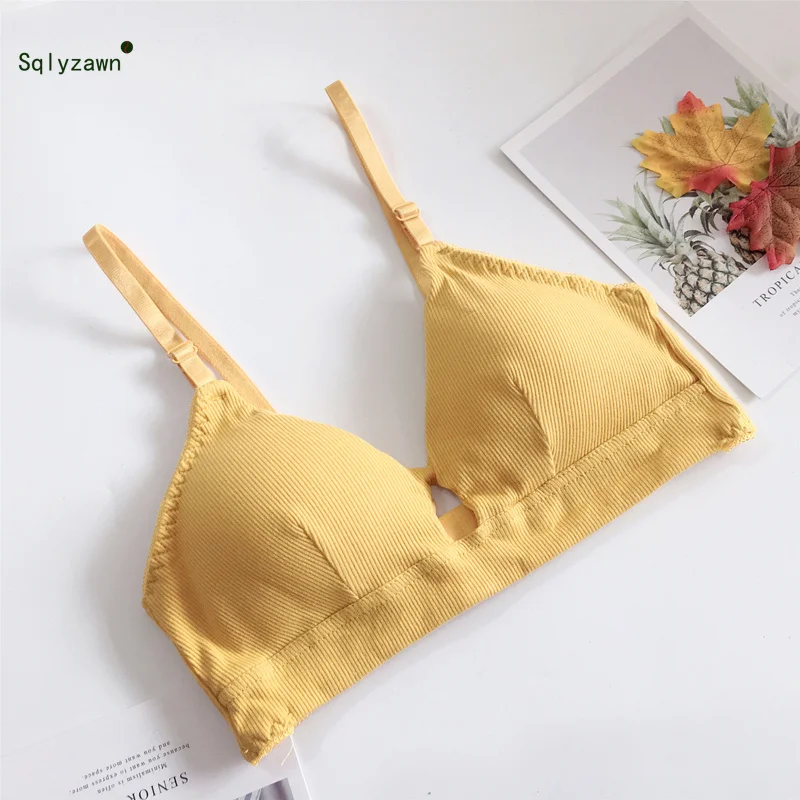 Женские вязаные бюстгальтеры с v-образным вырезом летние однотонные в Корейском