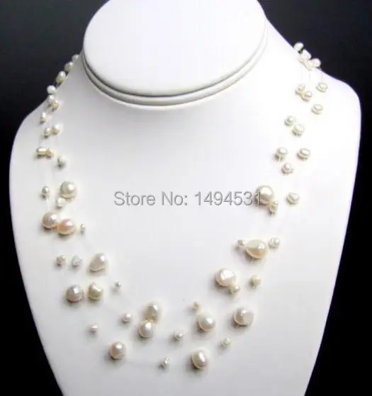 

Wholesale Pearl Jewelry - 3 Strands White Color Baroque Genuine Freshwater Pearl Necklace - Wedding - Brides - Bridesmaids Gift