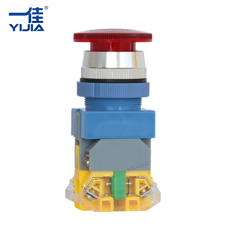 Silver contact 30mm LED Maintained illuminated emergency Mushroom Cap Push Self Locking latching Button light Switch LAY37-11ZSD |