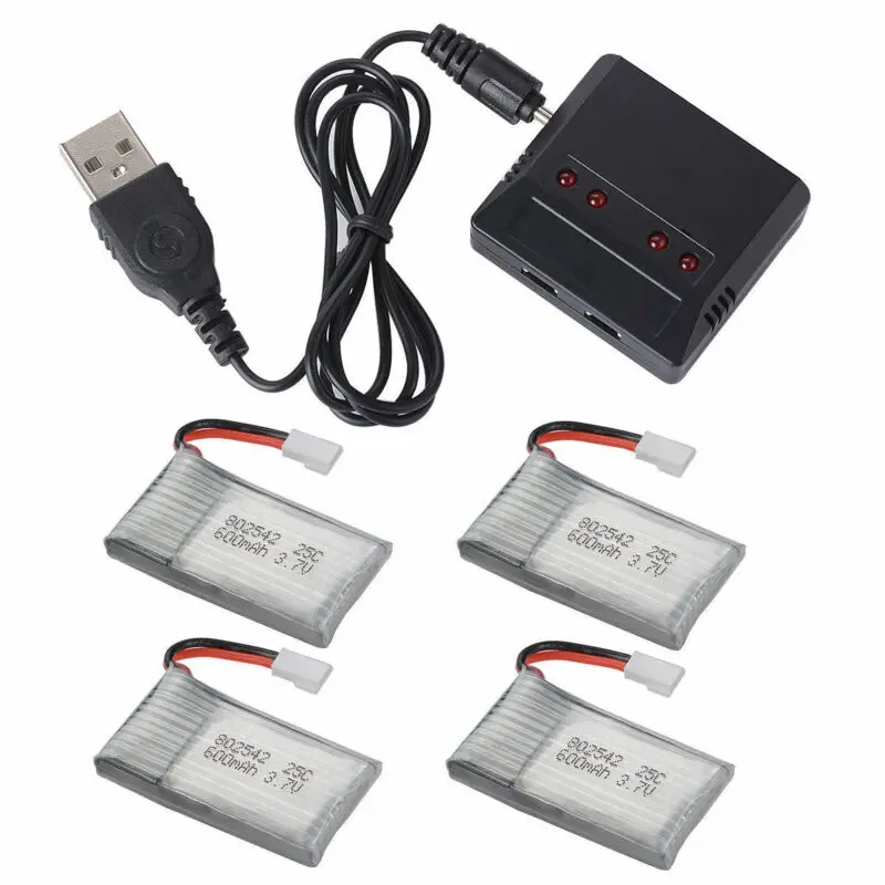 4 шт. 3 7 в 600 мАч батарея + USB зарядное устройство для Syma X5C X5SC X5SW Drone BC685 | Электроника