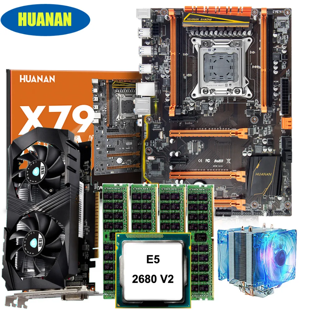 Huanan Zhi deluxe скидка X79 материнская плата с M.2 слотом cpu Xeon E5 2680 V2 кулер ram 64G(4*16G) RECC GTX1050ti 4G видеокарта