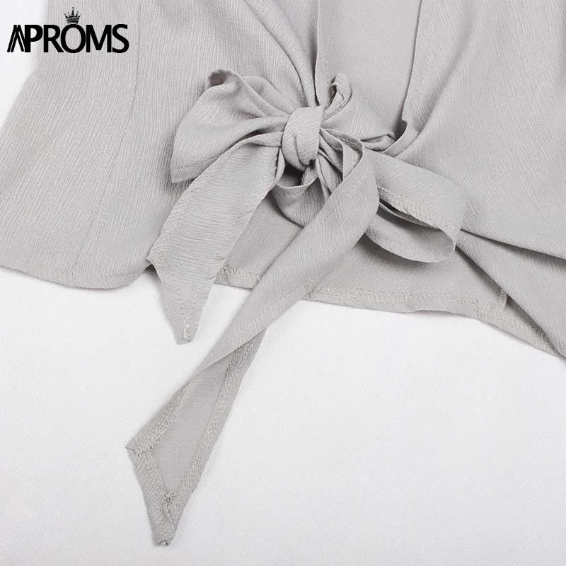 Aproms Sexy V Средства ухода за кожей шеи галстук-бабочку крест Топы корректирующие Для женщин Летняя черная футболка с длинным рукавом Растениеводство Топ Дамы укороченные футболка Femme 40757
