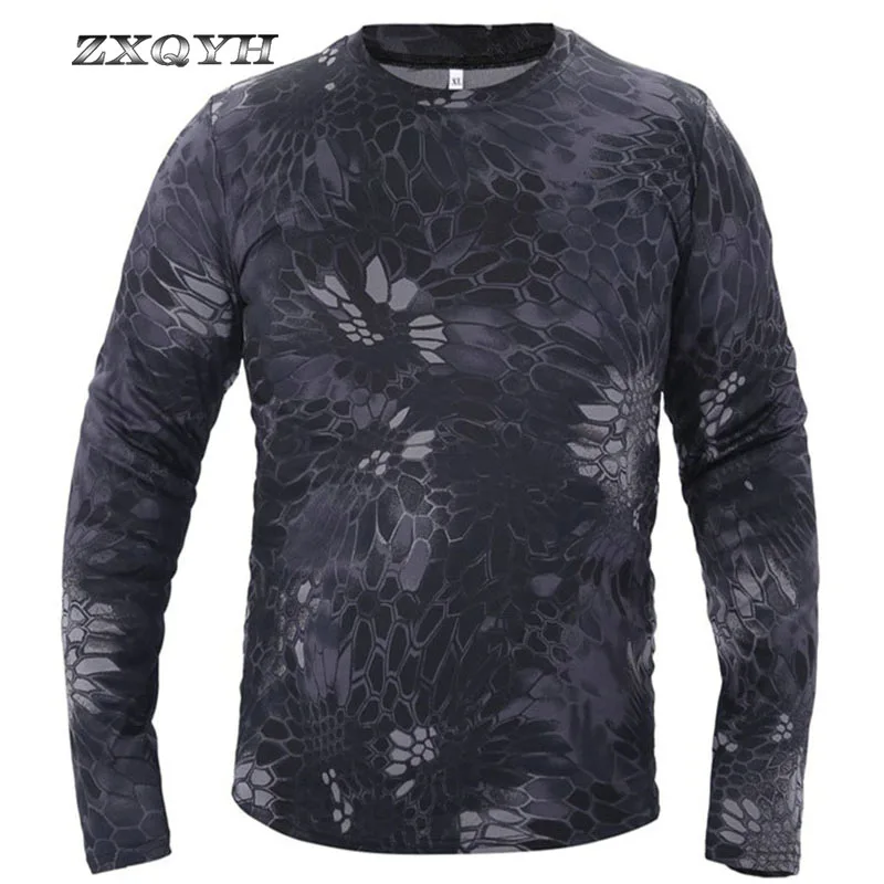 ZXQYH Новые футболки дышащие быстросохнущие с длинным рукавом мужские военные тактическая одежда армейские рубашки спортивные охотничьи футболки