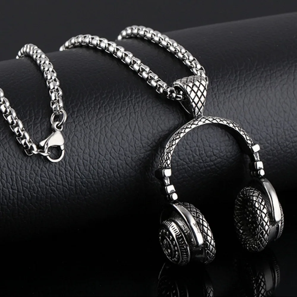 

Новое поступление, нержавеющая сталь, серебряный цвет, байкерские ювелирные изделия, музыкальный кулон в форме наушников, ожерелье, Мужская...