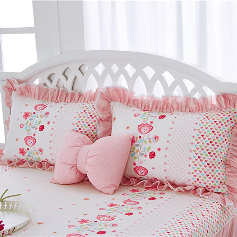ROMORUS 3-Piece/Set Princess Lace Bed Skirt Set Pure Cotton Soft Sheet Quality Bedspread for Girls King Queen Full Twin Size | Дом и сад