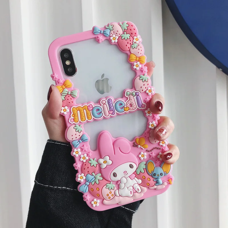 For iPhone XS max XR X 3D Cute Melody bumper phone Cases iphone 8plus 8 6s 6plus 7 7plus Soft pink case back cover | Мобильные