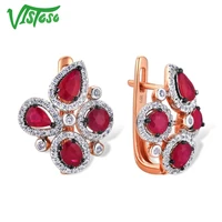 vistoso genuine 14k 585 rose gold earrings for women glamorous fancy ruby sparkling diamond elegant trendy luxury fine jewelry