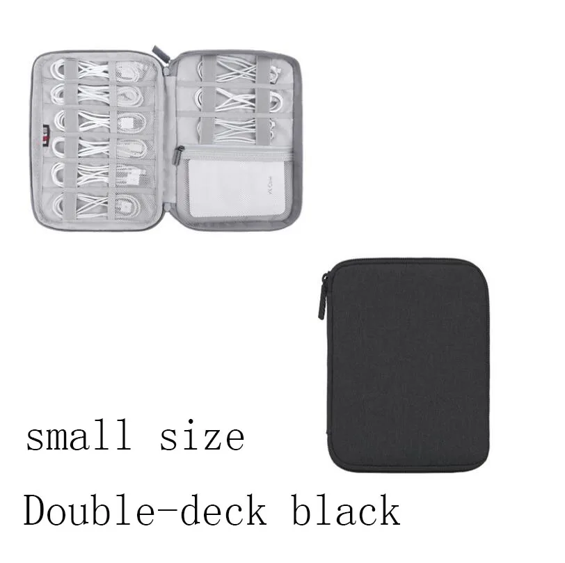 small double-deck B Серый/Черный Многофункциональный usb-кабель для передачи данных, провод для наушников, сумка, внешний аккумулятор, дорожная посылка для хранения, аксессуары для электроники - Цвет: small double-deck B