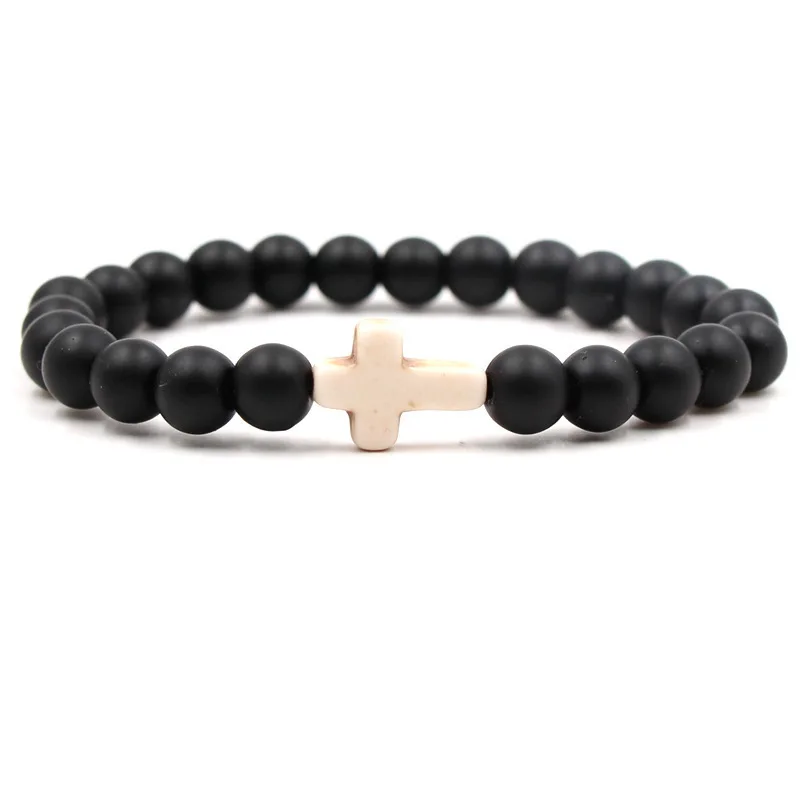 Крест ручной струны украшения бисер 8 мм матовый камень мощность браслет для