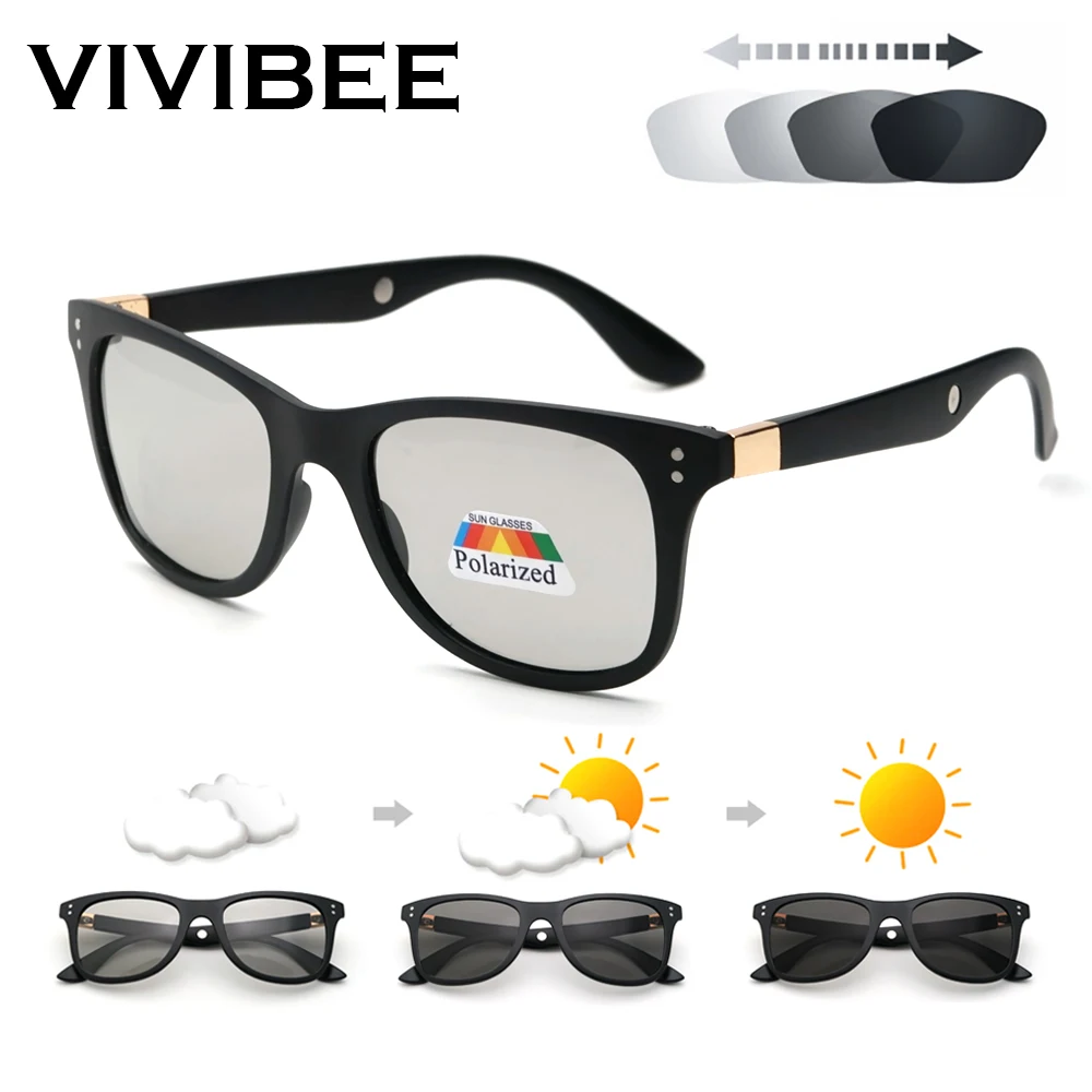 VIVIBEE классические квадратные фотохромные мужские солнцезащитные очки, поляризационные, матовые, черные, женские, магнитотерапия, солнцезащитные очки