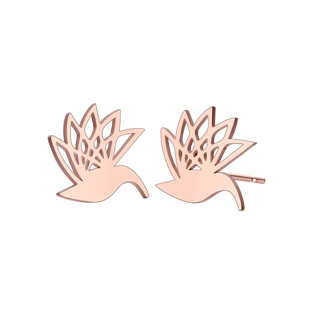 QIMING Stainless Steel Phoenix Stud Earrings For Women Golden Bird Flying Hummingbird Animal Cute Retro Ethnic Jewelry Earring | Украшения