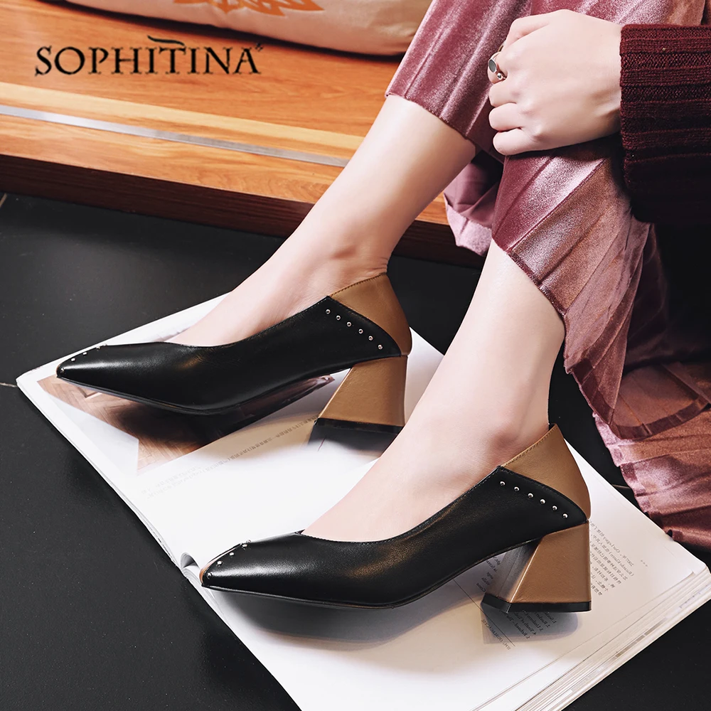 SOPHITINA/высококачественные туфли лодочки из коровьей кожи Удобная модная обувь с