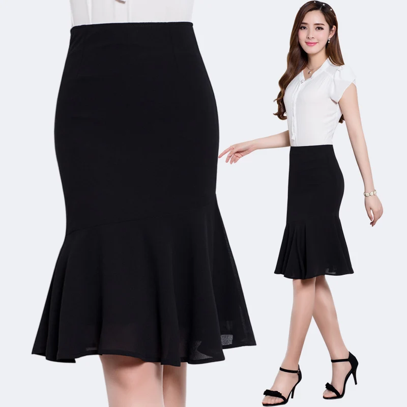 Women Summer Casual Plus Size 3XS-10XL Short Fishtail Skirt Ladies Fashion Knee Length Bodycon High Waist Chiffon Mermaid Skirts | Женская