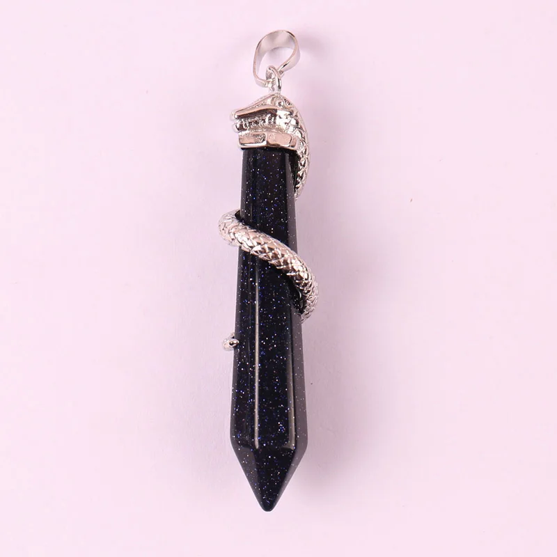 Blue Sandstone Tigereye/Crystal/Onyx/Песчаник/содалит/Jaspe/Розовый кристалл/опал/Зелёные малахитовые кулон украшение Змея 1 шт - Окраска металла: Blue Sandstone
