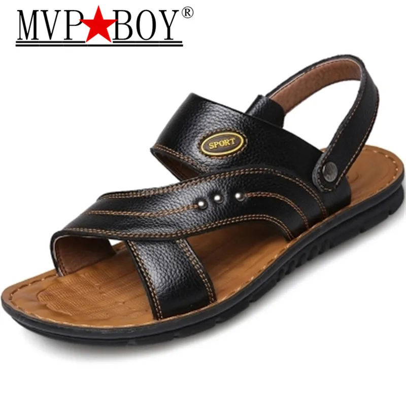 Mvp Boy Men Sandals Genuine Split Leather Beach Shoes Brand Casual Sneakers Summer Flip Flops |