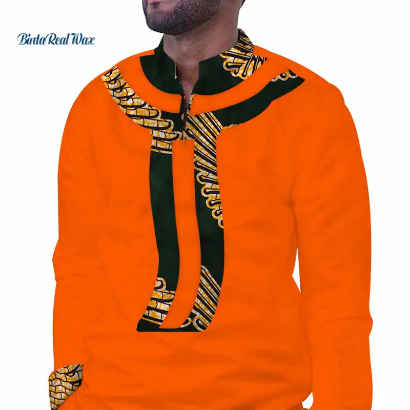 

2019 Autumn Cotton African Mens Print Shirts Bazin Riche Dashiki Long Sleeve Mens Shirt Tops Traditional African Clothing WYN487