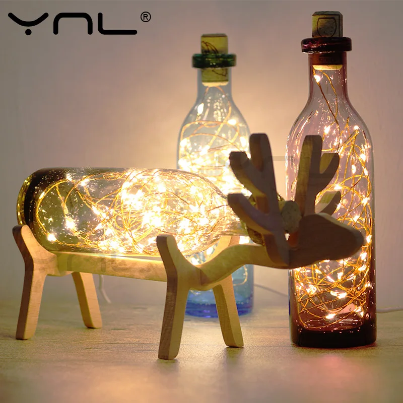 

Deer LED USB night light Children's table lamp String lights Creative Nordic Styles wood handmade Glass bottles