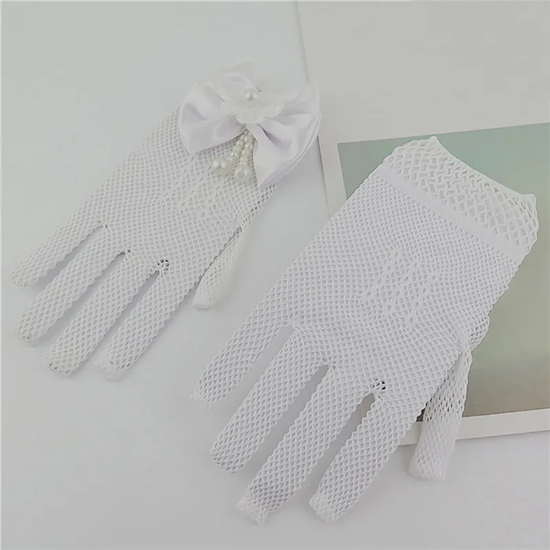 Сетчатое платье с бантом 1 пара белых перчаток для девочек Свадебные белые