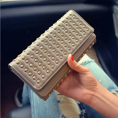 Summer new rivets fashion twists and turns wallet big wild PU leather coin long | Багаж и сумки