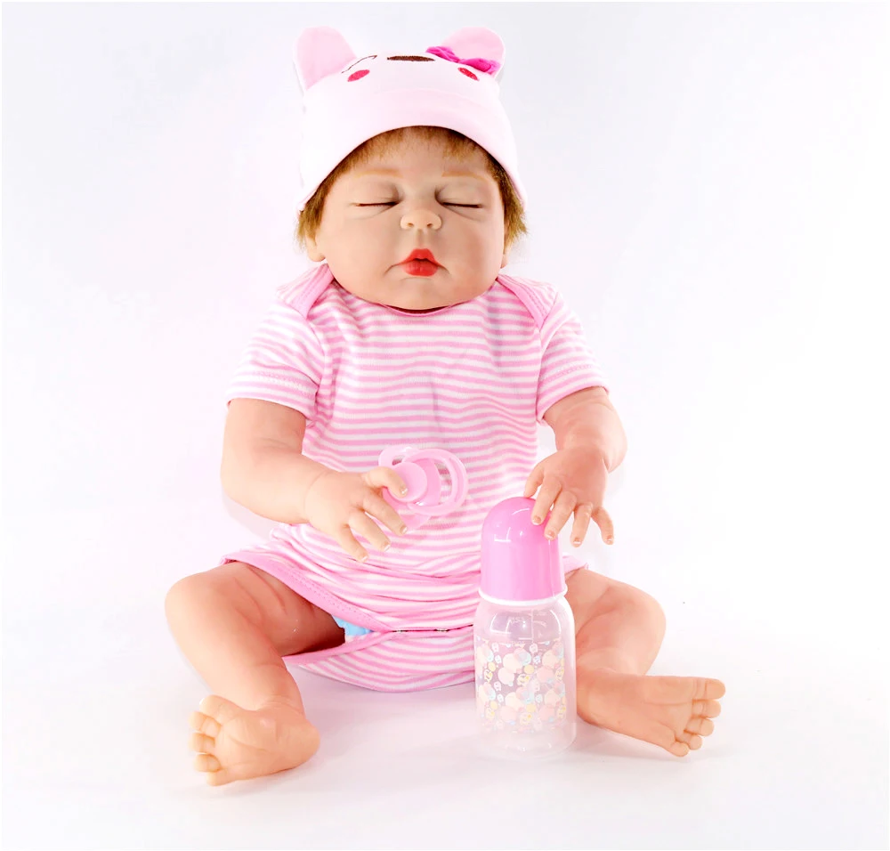 

bebe infant silicone 55cm Dolls vinyl realistic toddlers lifelike alive closed eyes night playmate Kids birthday Gift Can Bathe